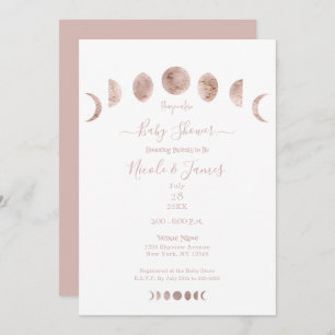 Boho Pink Moon Phases Modern Minimal Baby Shower Invitation