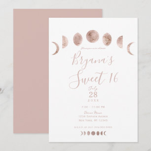 Boho Pink Moon Phases Modern Minimal Sweet 16 Invitation