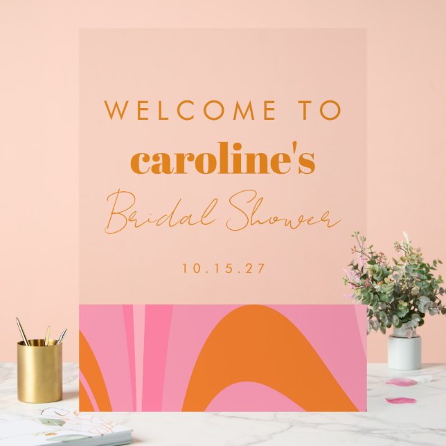 Boho Pink Orange Abstract Custom Bridal Shower  Acrylic Sign (Wedding)
