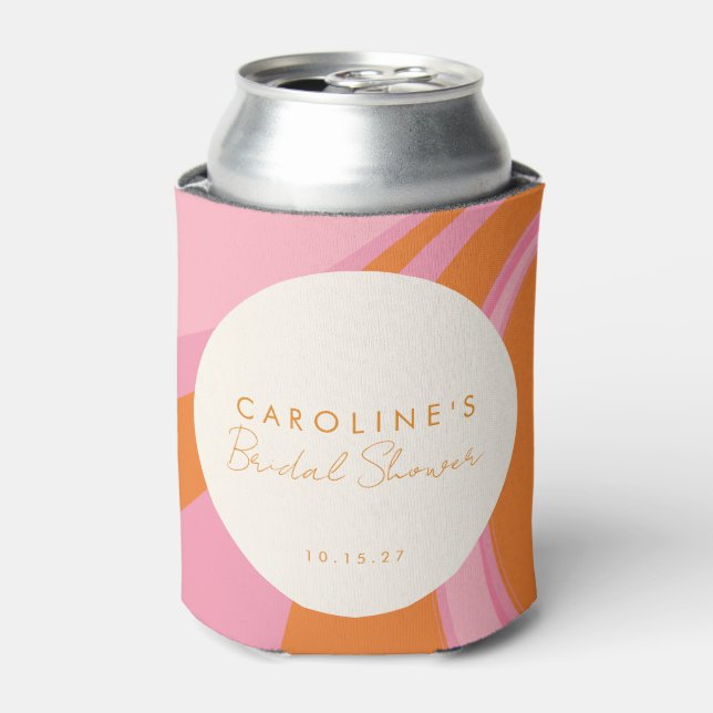 Boho Pink Orange Abstract Custom Bridal Shower Can Cooler (Can Front)