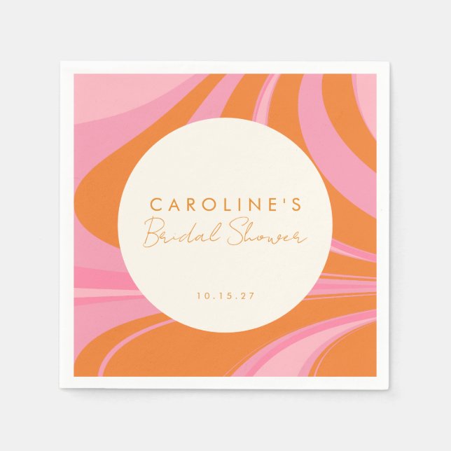 Boho Pink Orange Abstract Custom Bridal Shower Napkin (Front)