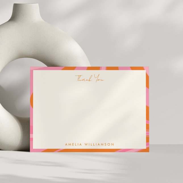 Boho Pink Orange Abstract Marble Customized Name Thank You Card (Creator Uploaded)
