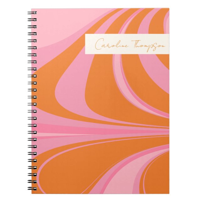 Boho Pink Orange Abstract Marble Personalized  Notebook (Front)