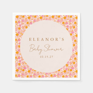 Boho Pink Orange Floral Cute Baby Shower Custom Napkin