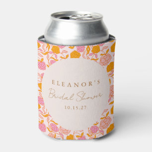 Boho Pink Orange Floral Cute Bridal Shower Custom Can Cooler