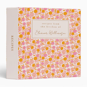Boho Pink Orange Floral Cute Personalized Recipe Binder