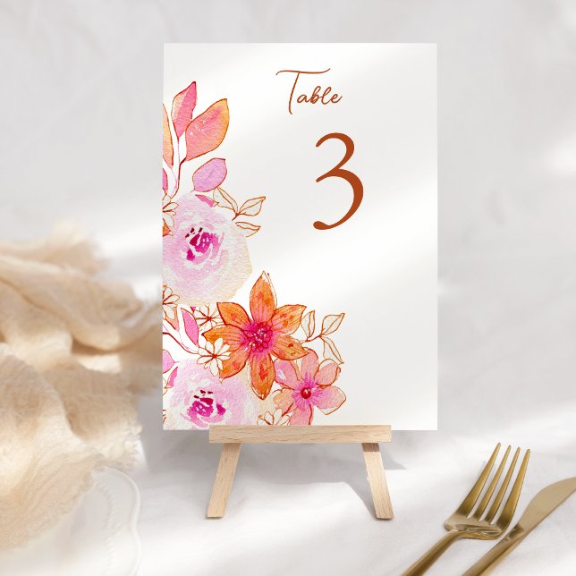 Boho Pink Orange Flowers Custom  Table Number (Creator Uploaded)