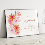 Boho Pink Orange Flowers Shower Custom Welcome Poster<br><div class="desc">Boho Watercolor Pink Orange Flowers Bridal Shower Custom Welcome Poster Sign</div>