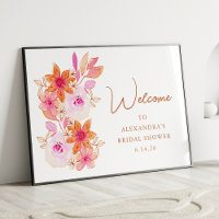 Boho Pink Orange Flowers Shower Custom Welcome