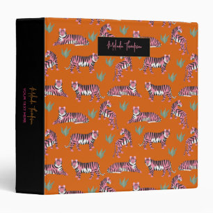 Boho Pink Orange Jungle Safari Tiger Animal Binder