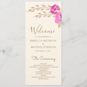 Boho Pink Orchid Floral Ivory Wedding Program