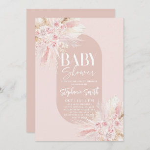 Boho Pink Pampas Baby Shower Girl Invitation
