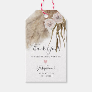 Boho Pink Pampas Grass Birthday Party Favour Gift Tags