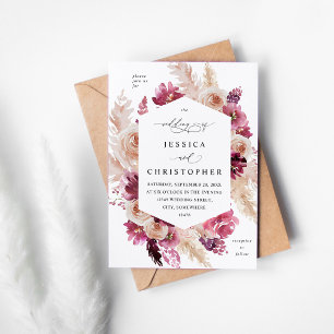 Boho Pink Pampas Grass Floral Wedding Invitation