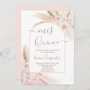Boho Pink Pampas Quinceanera Invitation