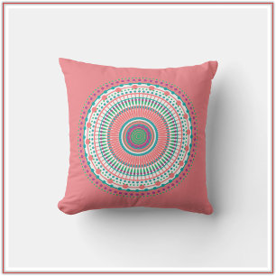Boho Pink Pastel Mandala Throw Pillow