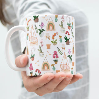Boho Pink & Peach Orchid Floral Pattern Mug
