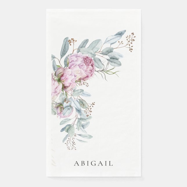 Boho Pink Peonies Personalized Bridal Shower Napkin (Front)