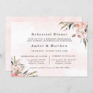 Boho Pink Peony Pampas Rehearsal Dinner Invitation