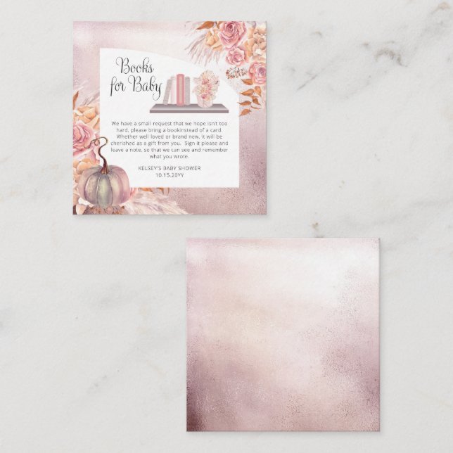 Boho Pink Pumpkin Baby Shower Book Request Enclosure Card (Front/Back)