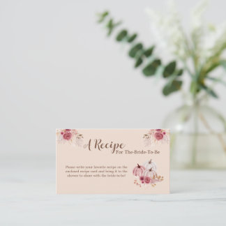 Boho Pink Pumpkin Bridal Recipe Card Insert