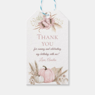 Boho Pink Pumpkin Gingham 1st Birthday Gift Tags