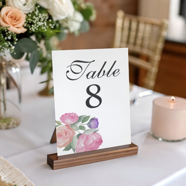 Boho Pink & Purple Watercolor Floral Wedding Table Number (Creator Uploaded)