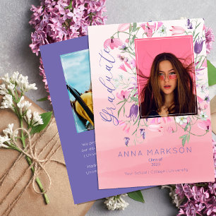 Boho Pink   Purple Watercolor Wildflowers Graduate Invitation