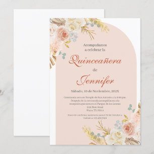 Boho Pink Quinceanera invitation