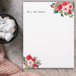 Boho pink & red floral, customized name letterhead<br><div class="desc">Boho pink & red floral letterhead featuring your business name & logo, designed for women who appreciate boho floral aesthetics. This letterhead showcases a captivating blend of red and pink roses in a watercolor style, creating an elegant, feminine, and delicate design. It's perfect for adding a personal touch to your...</div>