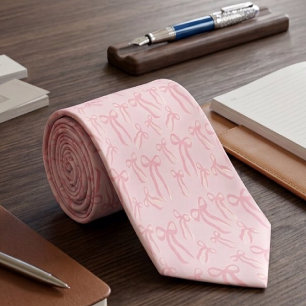 Boho Pink Ribbon Bows Pattern On Powder Blush Pink Tie