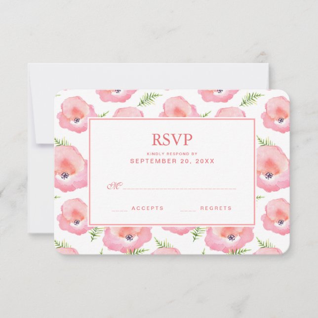 Boho Pink Rose Floral Watercolor - Wedding RSVP (Front)