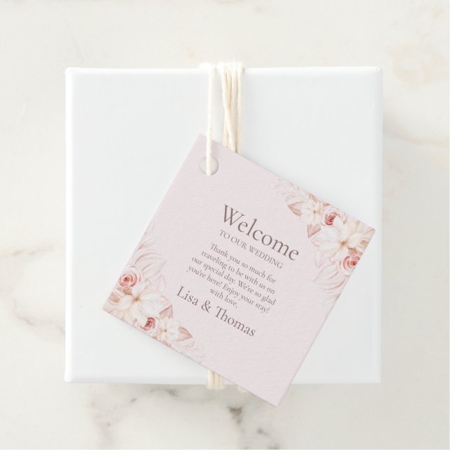 Boho Pink Roses Welcome Gift Tag (In Situ)