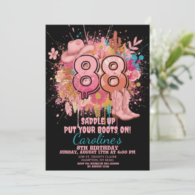 Boho Pink Rustic Western Cowgirl Birthday  Invitation (Standing Front)
