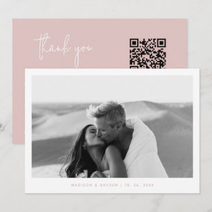 Boho Pink Simple Photo QR Code Wedding Thank You Card