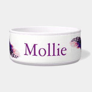 Boho Pink Spotted Watercolor Feathers Pet's Name