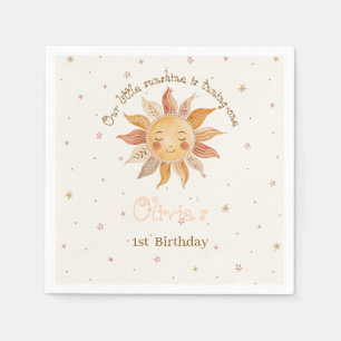 Boho Pink Sun Girl 1st Birthday Napkin