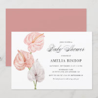 Boho Pink Watercolor Anthuriums Baby Shower