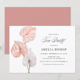Boho Pink Watercolor Anthuriums Tea Party Invitation