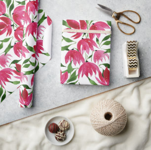 Boho Pink Watercolor Flolar Wrapping Paper