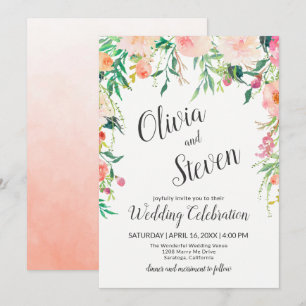 Boho Pink Watercolor Floral Wedding Invitation