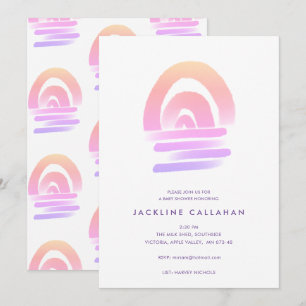 Boho Pink Watercolor Rainbow Baby Girl Shower Invitation