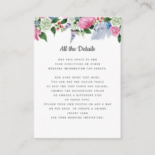 Boho Pink White Lavender Flowers Wedding Details Enclosure Card