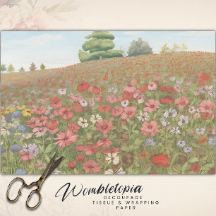 Boho Pink Wildflower Fields Colourful Decoupage Tissue Paper