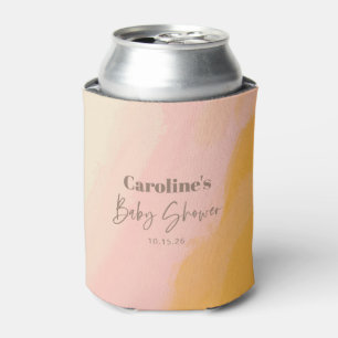 Boho Pink Yellow Script Custom Baby Shower   Can Cooler