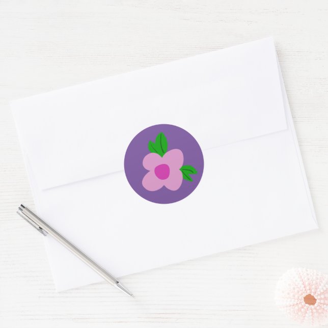 Boho Pinky Flower Round Party Sticker (Envelope)