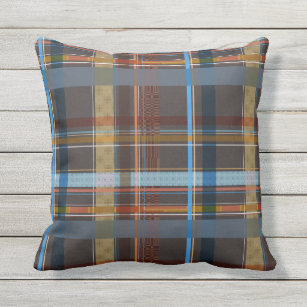 Boho Plaid Dark Colours Stripe Grid Pattern Outdoor Pillow
