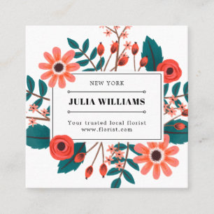 Boho plain white black frame floral flower bouquet square business card