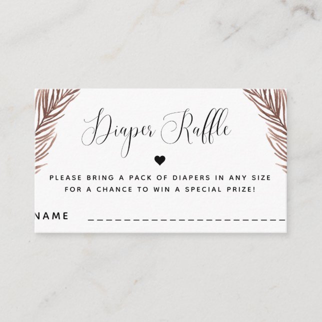 Boho Plant Heart Summer Baby Shower Diaper Raffle  Enclosure Card (Front)