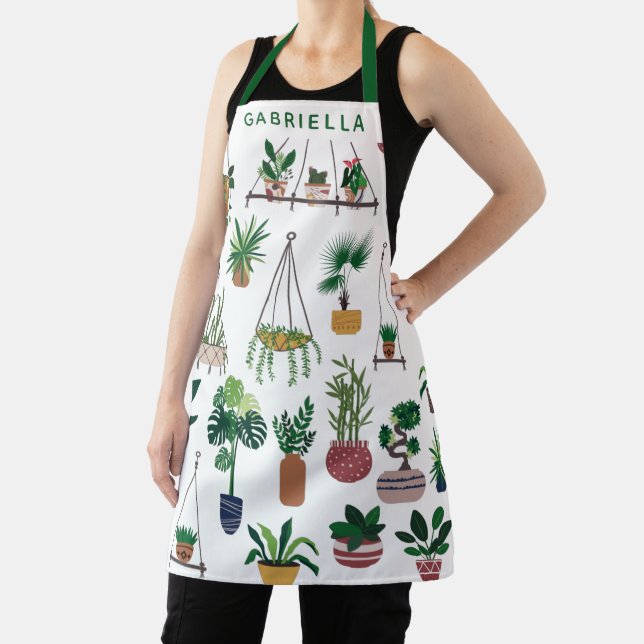 Boho Plant Lady Illustration Art Personalized Apron (Insitu)
